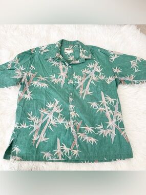 Casual Green Bamboo-Print Short Sleeve Button-Down Shirt